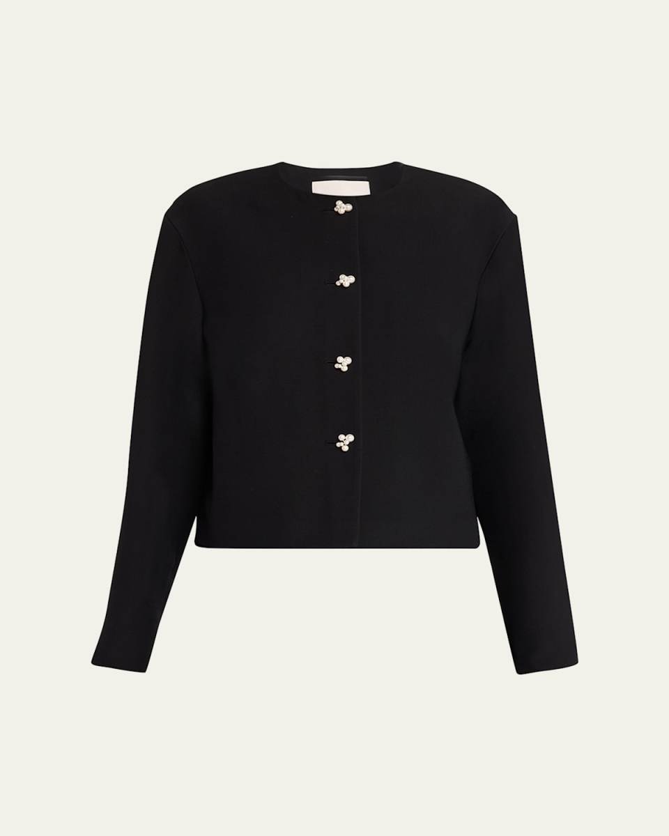 Pearlescent-Button Crewneck Jacket
